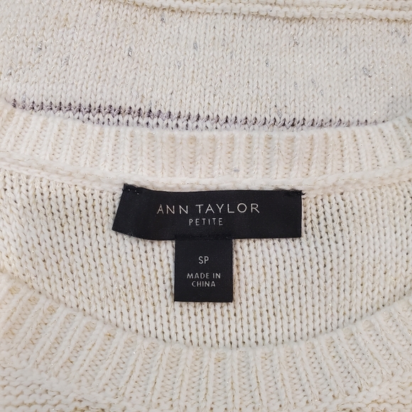 Ann Taylor Sweater Womens Petite Small Top Striped Short Sleeve Beige Grey - Picture 7 of 8